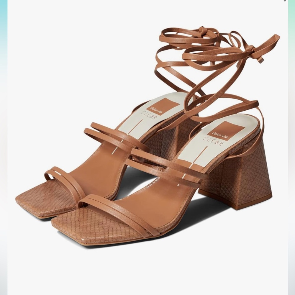 Dolce Vita Tan Heeled Sandals with Lace-Up Straps